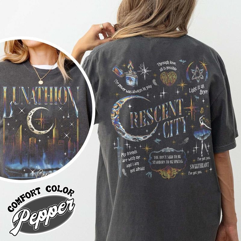 Lunathion Crescent City Shirt, Bryce Quinlan Merch, Crescent City Sjm Merch, House of Earth and Blood, Through Love, All Is Possible, Starborn