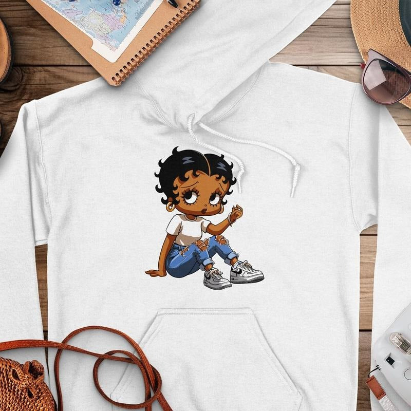 Melanin Betty Boop Hoodie, Betty Boo, Latina Betty, Feminist's Hoodie, Girl Power Hoodie, Black Curvy Girl, Adult Cartoon Vintage Hoodie, Unisex Hoodie, Gifts For Women, Short Sleeve Hoodie