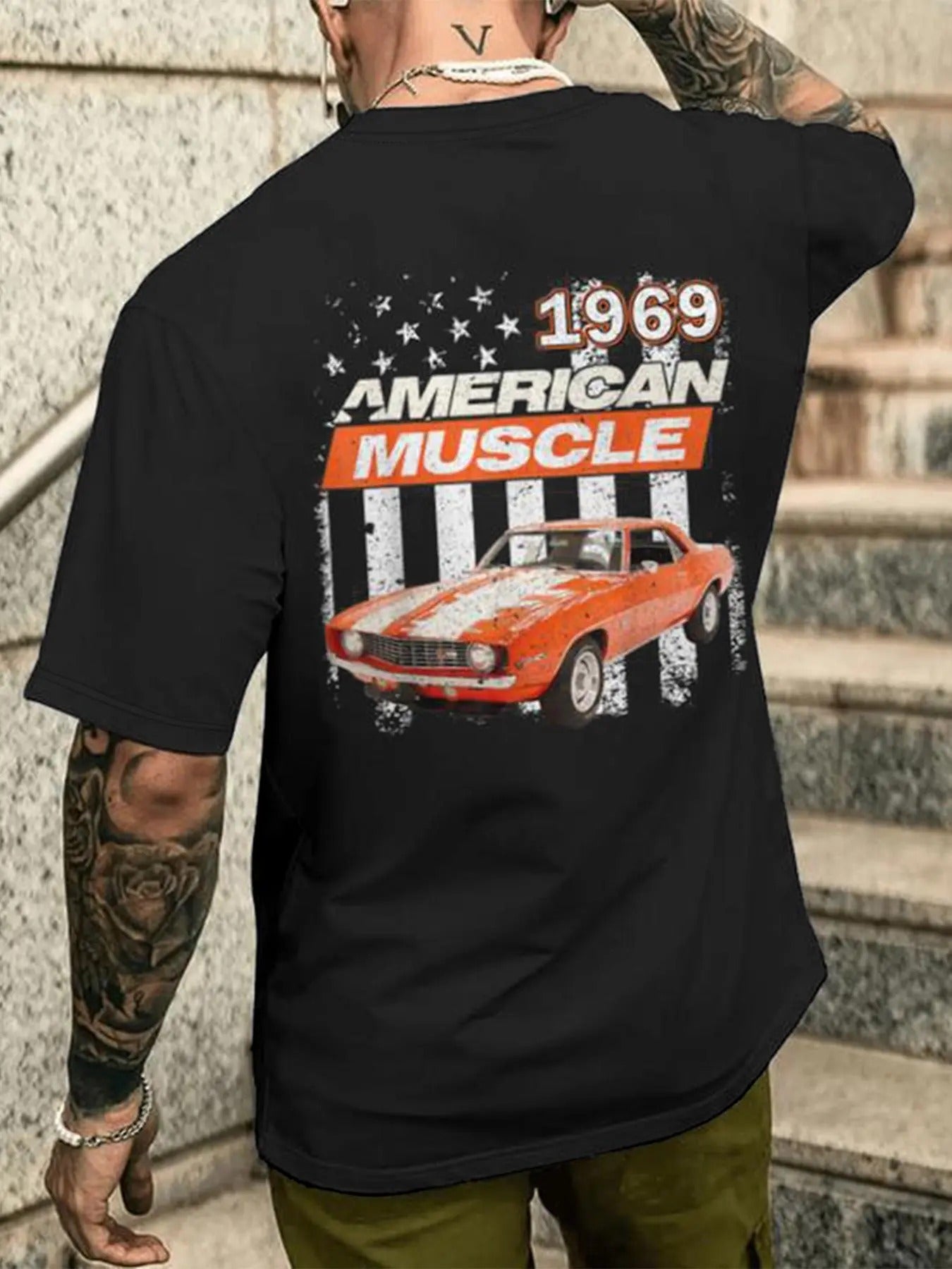 Men's Letter & Car Print Round Neck Tee, Regular Fit Casual Street Short Sleeve T-shirt for Daily Wear, Men's Top for All Seasons