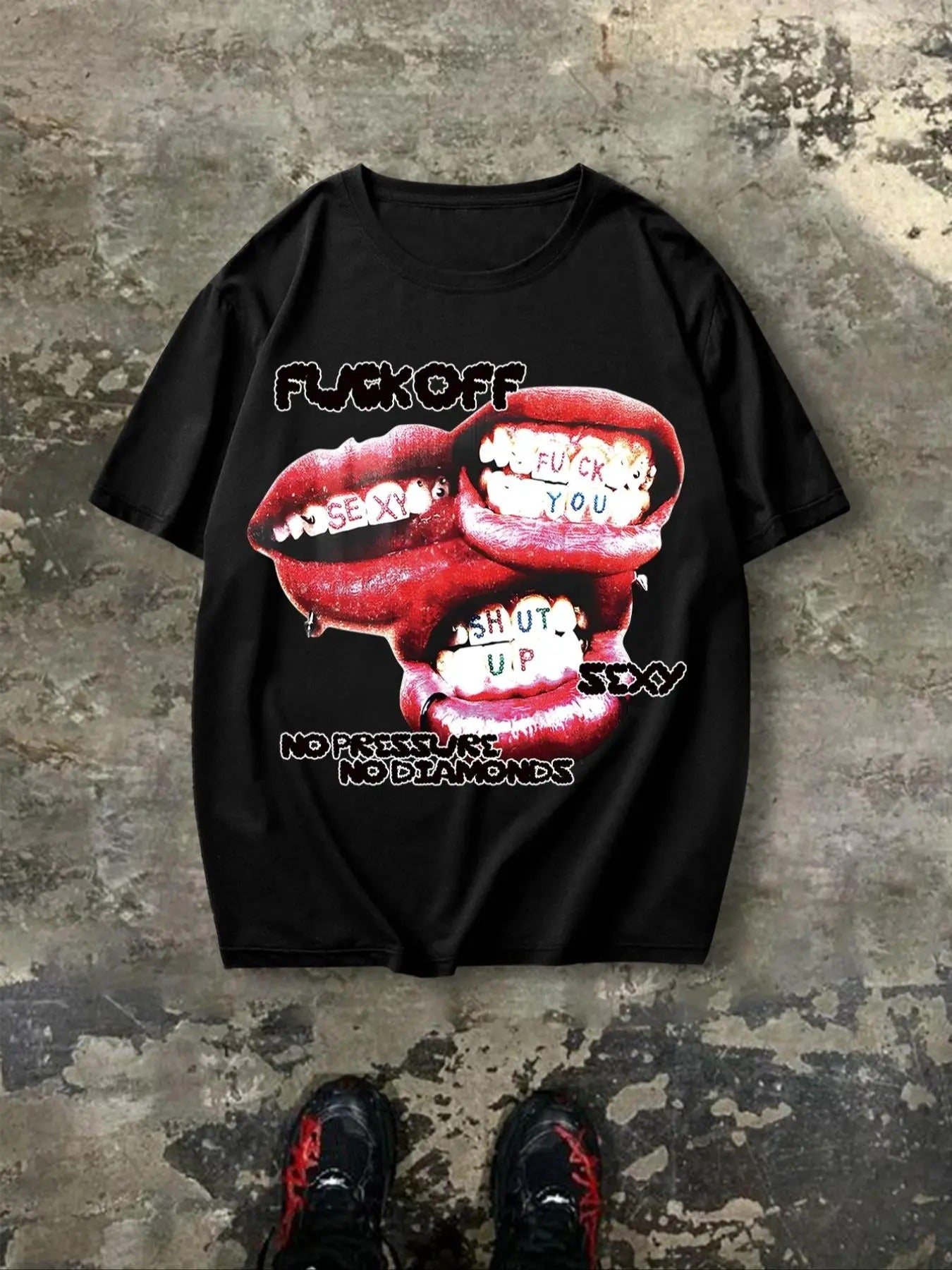 Men's Letter & Lip Print Round Neck Tee, Regular Fit Casual Short Sleeve Crew Neck T-Shirt for Summer, Fashion Men's Top for Daily Wear