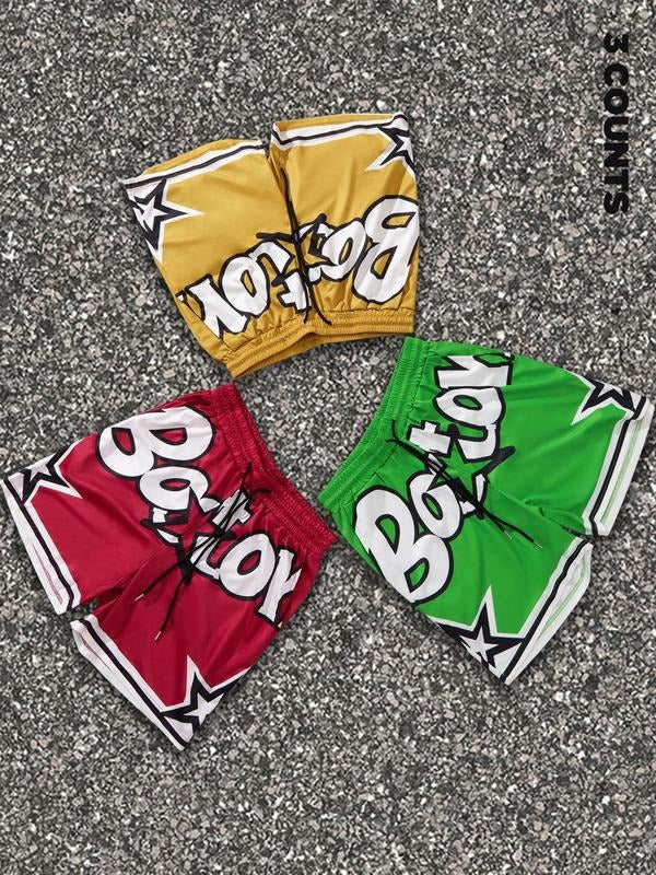 Men's Letter Print Boxer Briefs, Casual Comfy Breathable Underwear for Daily Wear, Mens Underwear for All Seasons