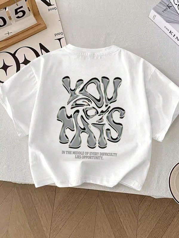 Men's Regular Fit Letter Print Round Neck Graphic Tee, Casual Short Sleeve Crew Neck T-shirt for Summer, Fashion Men's Top for Daily Wear, Tropical, Cotton