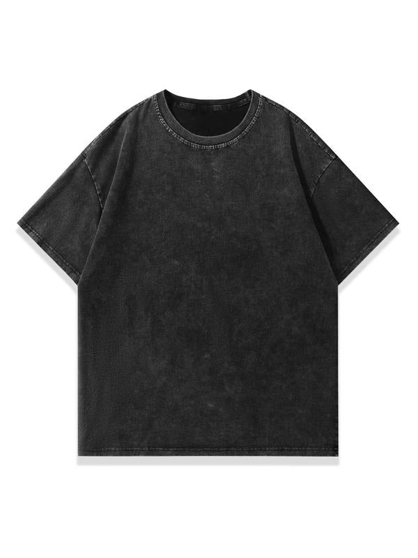 Men's Solid Color Wash Distressed Short Sleeve Tee, Regular Fit Casual Fashion T-shirt for Summer, Men's Top for Daily Wear, Cotton