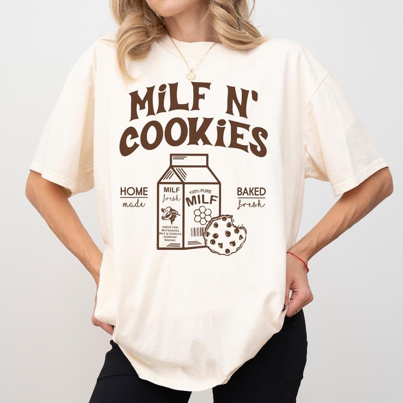 Milf N' Cookies Comfort Colors Shirt, Funny Milk And Cookies Mama Clothing, Adult Humor T-shirt, Funny Mom Graphic Tee, Funny Gift For Mom
