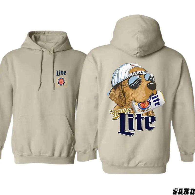 Miller Lite Hoodie - Cool Dog Graphic with Beer Can, Perfect for Fans of Miller Lite and Casual Style