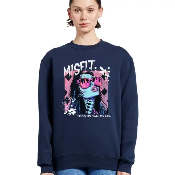 Misfit, Normal Was Never The goal Navy Mix & Match Sweatpants Set, Long Sleeve Crewneck, Hoodie, T Shirt, Goth Pullover, Loungewear Set