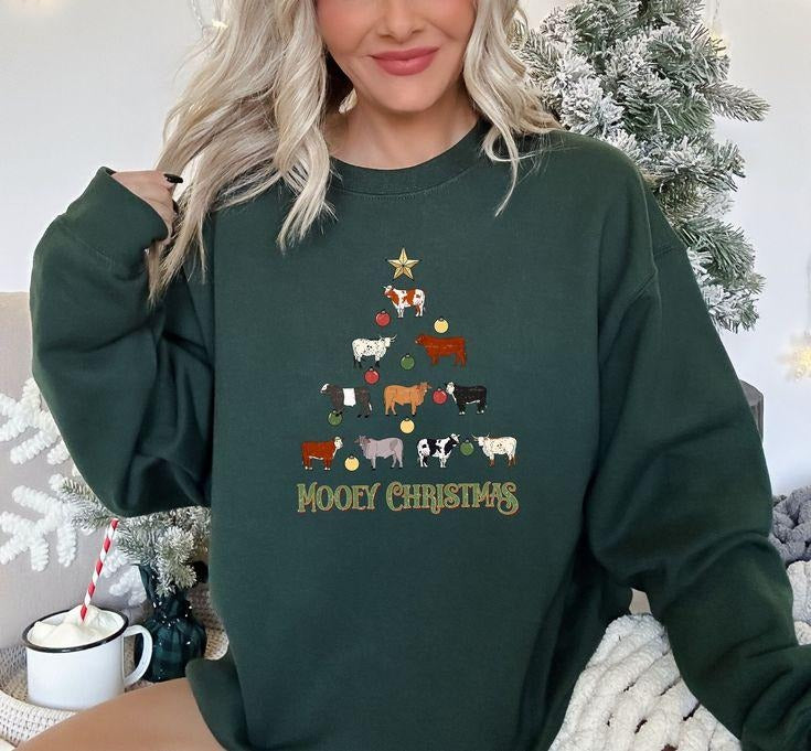 Mooey Christmas Sweatshirt, Moo Sweatshirts, Funny Heifer Sweater, Christmas Gift, Cow Lover Gifts, Cow Girl Sweatshirt, Funny Cow Crewneck