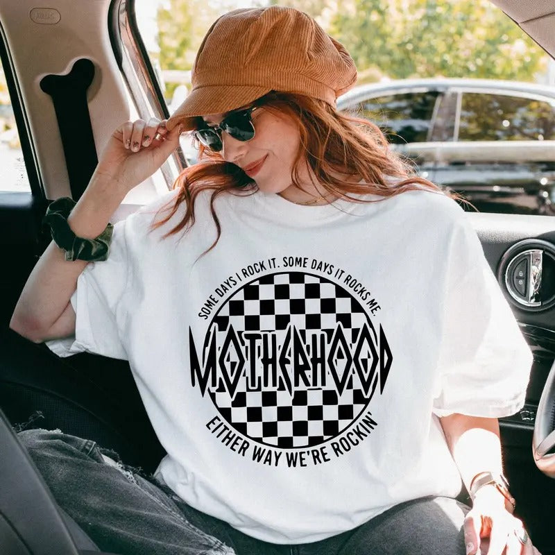 Motherhood Some Days I Rock It Shirt Either Way We're Rockin' Mom Shirt Motherhood Rock Skeleton Shirt Mother Day Gift Tee Cotton Polyester Top Womenswear