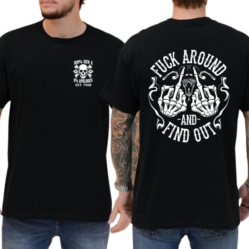 No Apologies Tee - Skull and Skeleton Hands Design, Classic 100% Cotton Graphic Tshirt for Gen X Rebels, Soft Crewneck Casual Streetwear