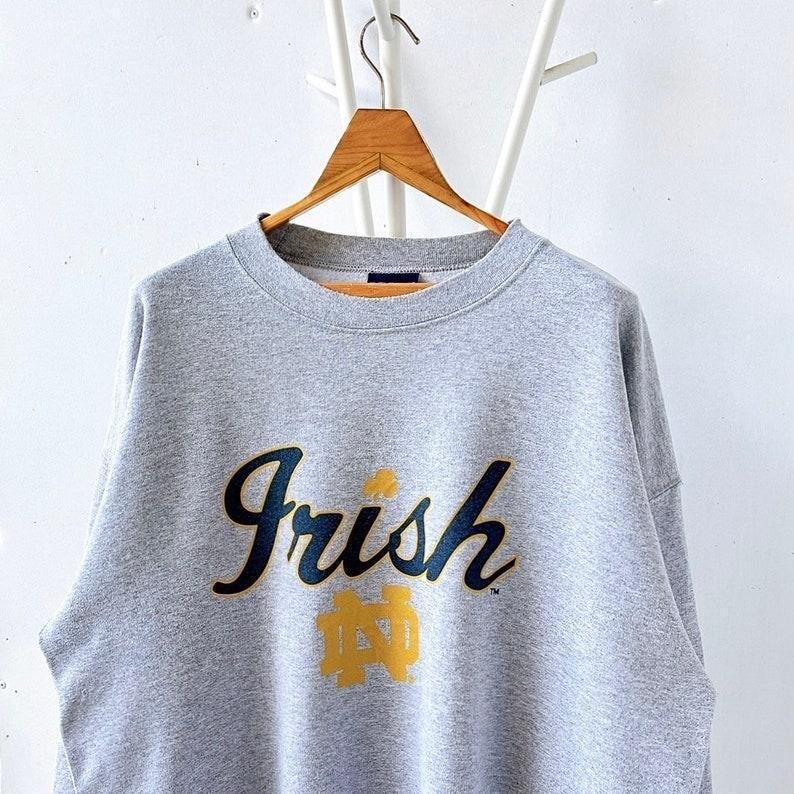 Notre Dame Vintage Fighting Irish Sweatshirt 100% Cotton Officially Licensed Casual Crewneck with Print