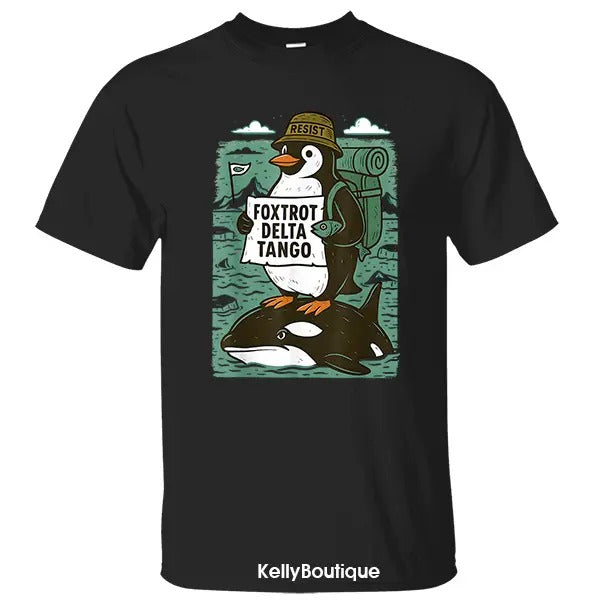 Penguin Resist FDT Foxtrot Delta Tango Shirt, Penguins Protest Against Tariffs Graphic Design Unisex Cotton T-shirt for Men for Women
