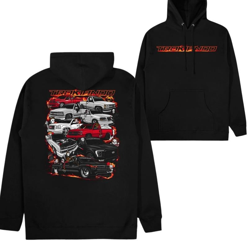 Pickup Trucks and Characters Hoodie, Trokiando Hoodie, Car Merch Graphic Design Shirt For Men, Menswear Classic Classic Tops
