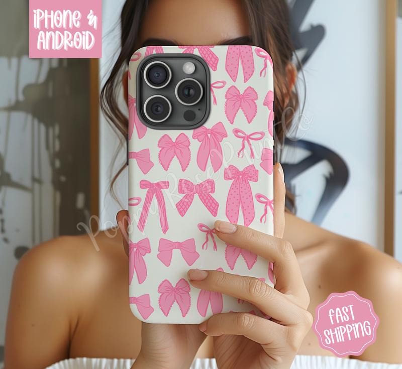 Pink Coquette Bows Phone Case Mag Safe Compatible Magnetic Tough Cases