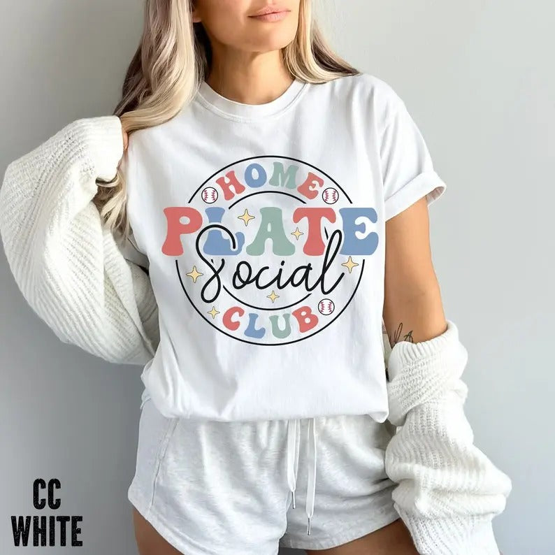 Premium Baseball Lovers T-Shirt,Home Plate Social Club Shirt, Funny Baseball Shirt, Baseball Mom Shirt, Baseball Fans T-shirt