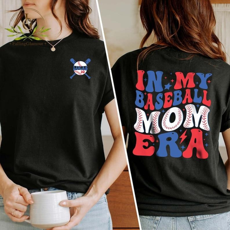 Premium Baseball Mom Era Tshirt With Custom Number And Name, Two-sided Baseball Mom Tee, Baseball Mom Shirt, Baseball Mom Tee, Game Day Shirt