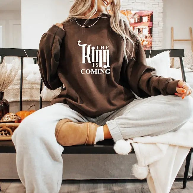 Premium King is Coming Sweatshirt, Jesus Is The King Vibes Christianity Hoodie, Religious Vintage Shirt, Baptism Sweater, Gifts for Catholic