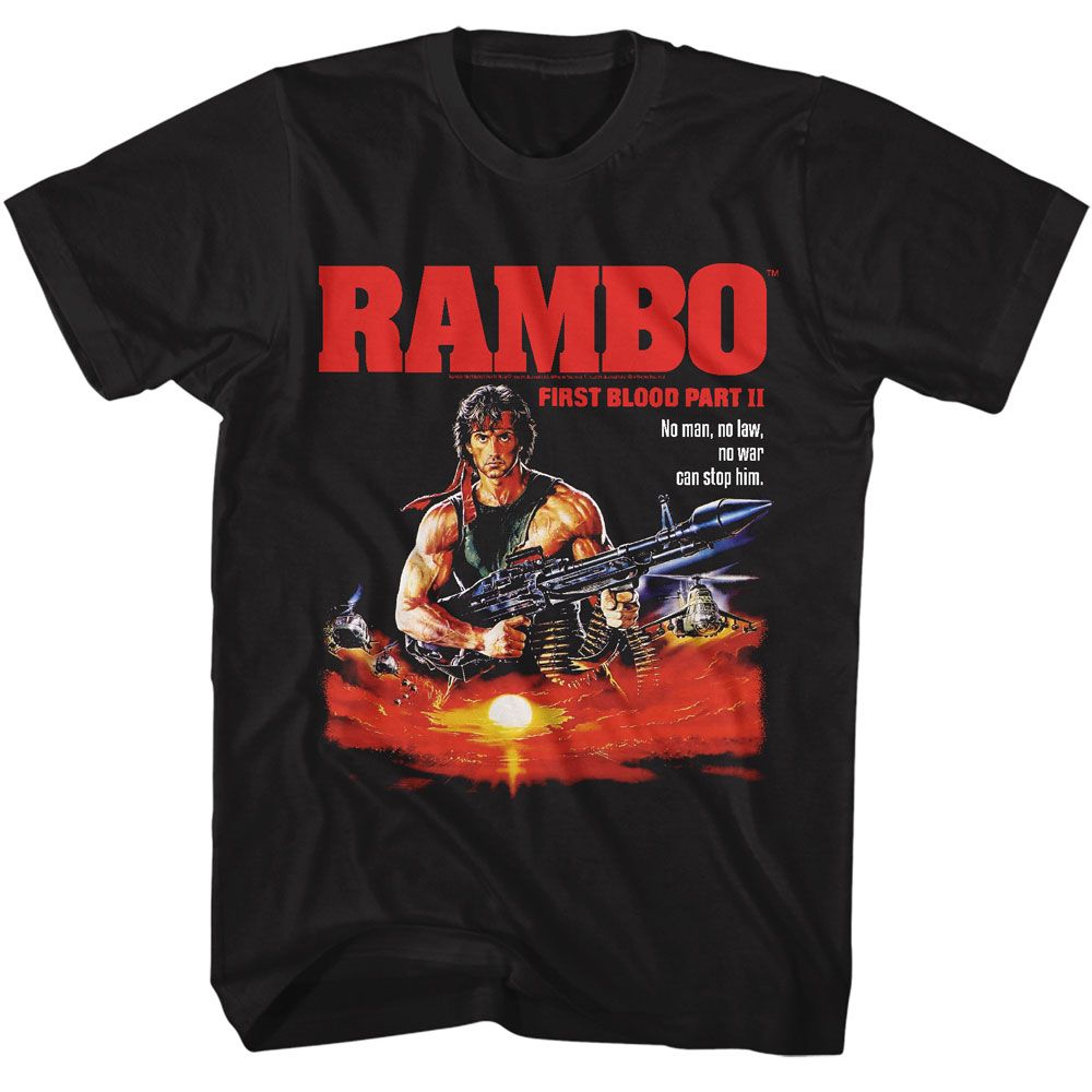 Rambo - No Man No Law - American Classics - Solid Black Adult Short Sleeve T-Shirt