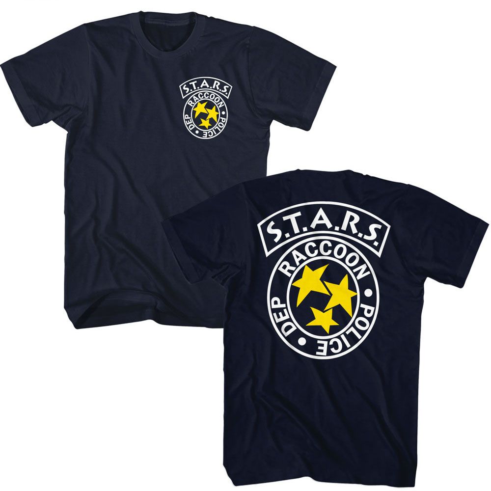 Resident Evil - Stars - American Classics - Solid Blue Adult Short Sleeve T-Shirt