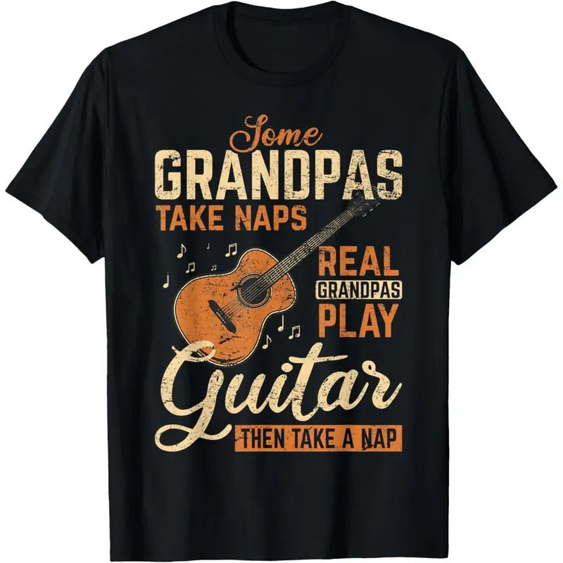Real Grandpas Play Guitar Then Take Nap Funny Guitarist T-Shirt made in USA