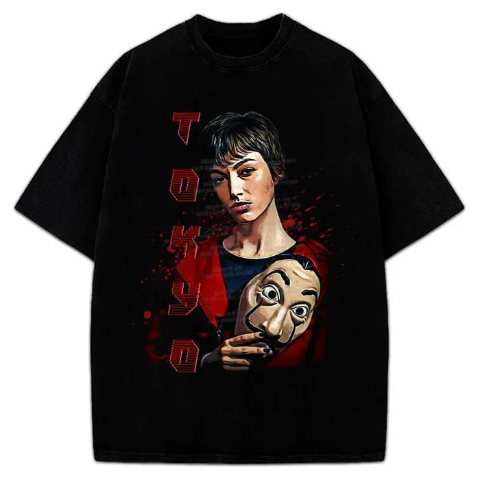 Red Hoodie Japanese Character Drawing Custom Streetwear Graphic Design T-Shirt Crewneck Cotton