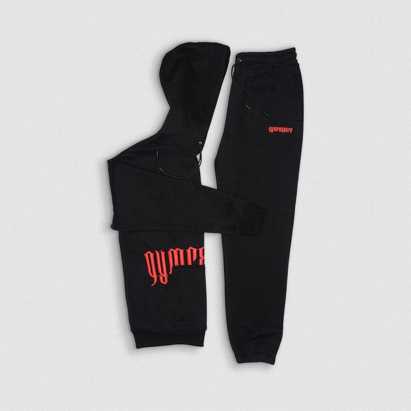 Gymreapers Black/Red Phantom Warm-Up Set - Fleece Joggers and Hoodie for All Seasons