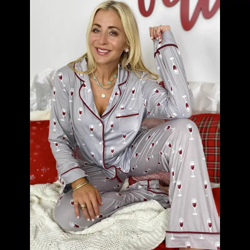 Red Wine Button Down Pajama Set