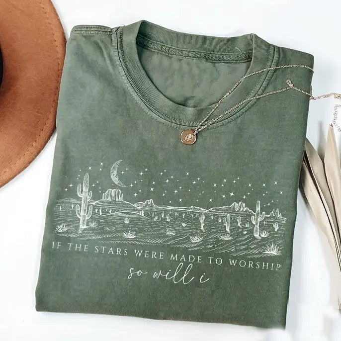Religious Shirt, If The Stars Were Made To Worship Shirt, Christian, Bible Verse Faith Shirt Casual Classic Shortsleeve Crewneck