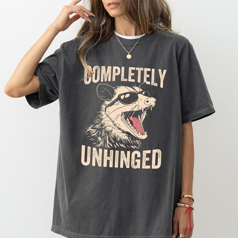 Retro Completely Unhinged Shirt Comfort Colors, Funny Angry Opossum Tee, Sarcastic Shirt Gift for Women, Unhinged Girl Tops, Comfy Womenswear