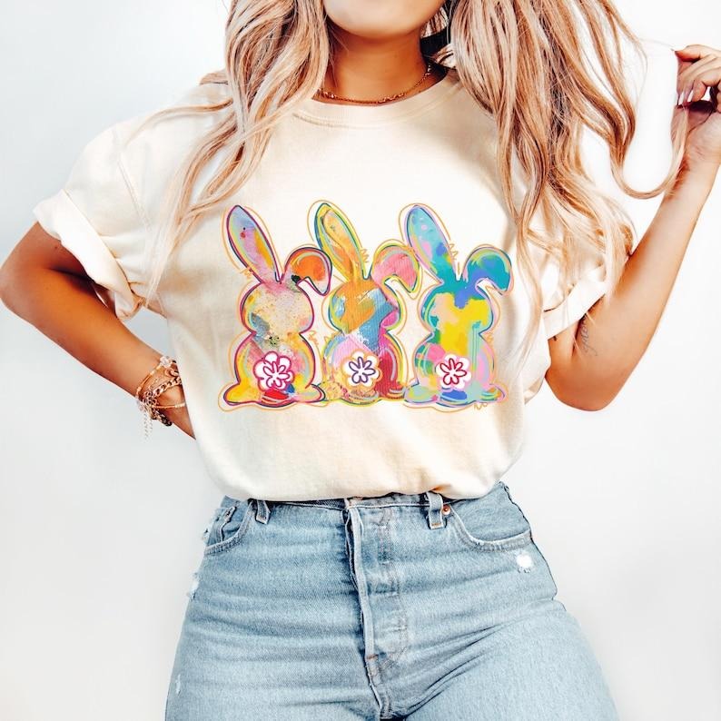Retro Easter Bunny, Happy Easter, Watercolor Coquette, Pink Rabbit, Floral Spring, Girls Doodle Tshirt