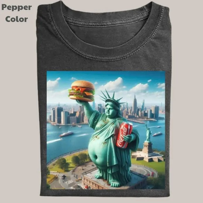 Retro Funny Vintage Tee, Statue of Liberty T-Shirt, Graphic Tee, Unisex Meme Cringe Funny Dumb Shirt, Menswear Womenswear Streetwear
