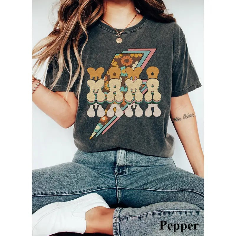 Retro Mama Shirt Mom Shirt Mama Comfort Colors Shirt Lightning Bolt Mama Shirt Mother's Day Shirt Mama Tshirt Mom Graphic Mama Tee TK62GN
