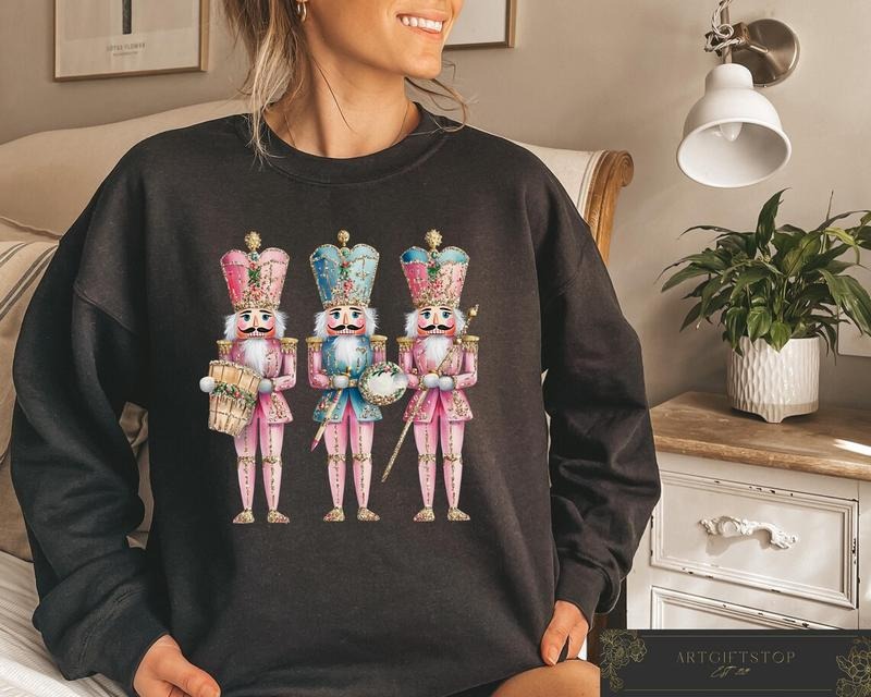 Retro Nutcracker Christmas Sweatshirt, Womens Christmas Tee Cotton Womenswear