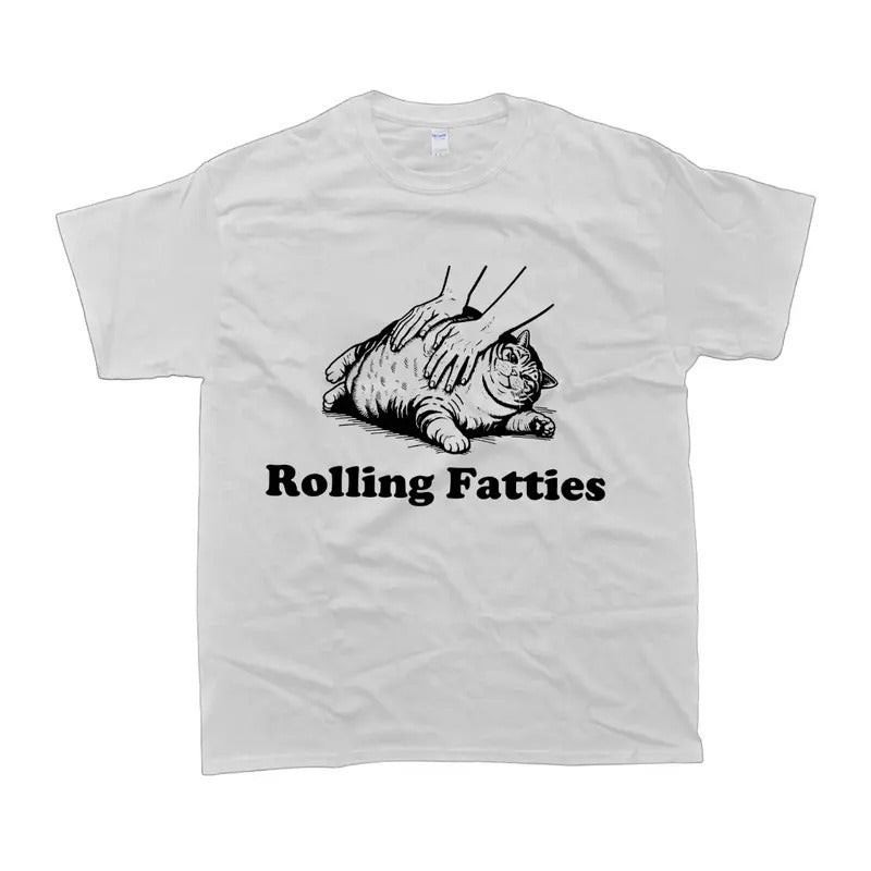 Rolling Fatties Cat T-Shirt Fat Funny Cat Graphic Casual