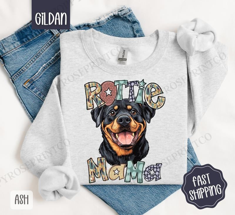 Rottweiler Mama Sweatshirt, Rottie Dog Mama Women's Crewneck, Cute Dog Mom Women's Sweatshirt