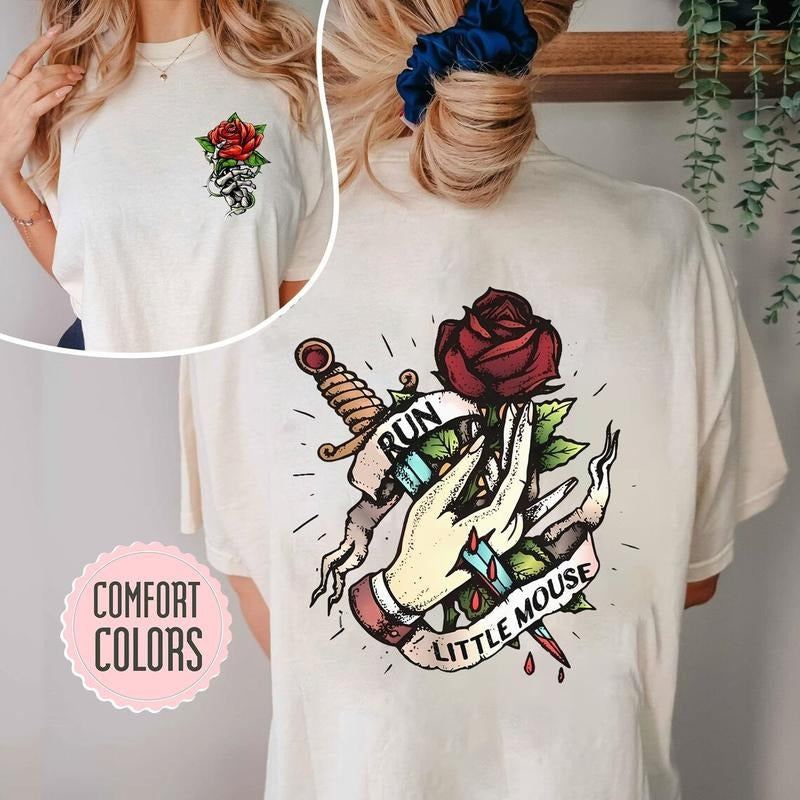 Run Little Mouse Shirt, Trendy Rose Skeleton Tee, Haunting Adeline Dark Romance Merch, Comfort Colors, Perfect Gift for Smut Book Readers