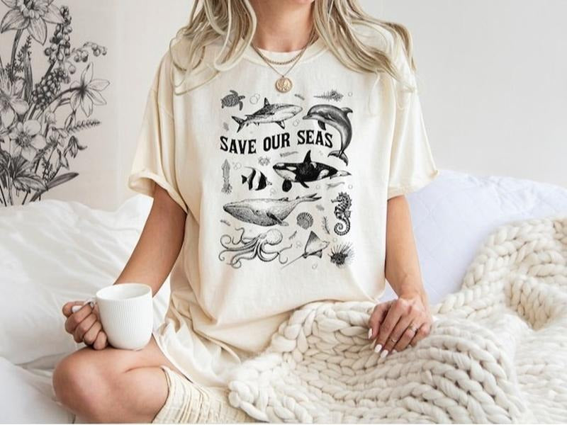 Save Our Seas Shirt, Retro 90s Graphic Tee, Retro Ocean T-Shirt, Sealife Shirt, Ocean Lover Gift, Nature Graphic Tee, Trendy Nature Shirts