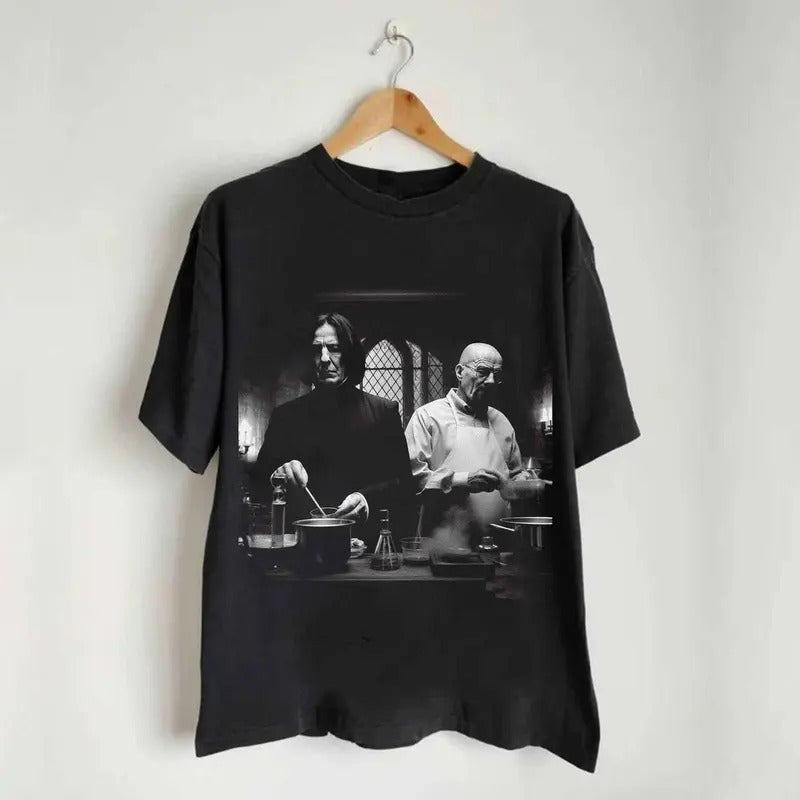 Severus Snape And Walter White In Drug Laboratory Cooking Shirt, Funny Meme Shirt Menswear Streetwear Man Casual Shortsleeve Crewneck Tshirt Tops