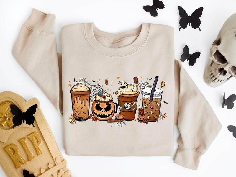 Skeleton Coffee Cups Sweatshirt, Coffee Cups Halloween Sweatshirt, Coffee Cup Sweatshirt, Pumpkin Skeleton Halloween Sweatshirt, Coffee Lover Gift Shirt, Fall Halloween Shirt