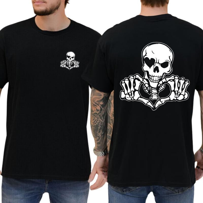 Skeleton Hands Heart Graphic Tee, Funny Skull T-shirt For Men, Funny Love Vibes Tee, Men's Clothing, Gift For Him