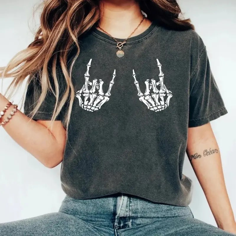 Skeleton Hands Rock On Shirt, Funny Shirt, Halloween Oversized tee