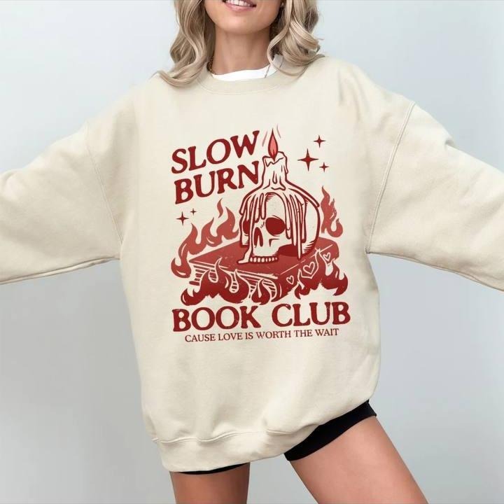 Slow Burn Sweatshirt For Romance Reader, Funny Retro Bookish, Crewneck For Slow Burn Lover, Sweater Book, Romance Gift