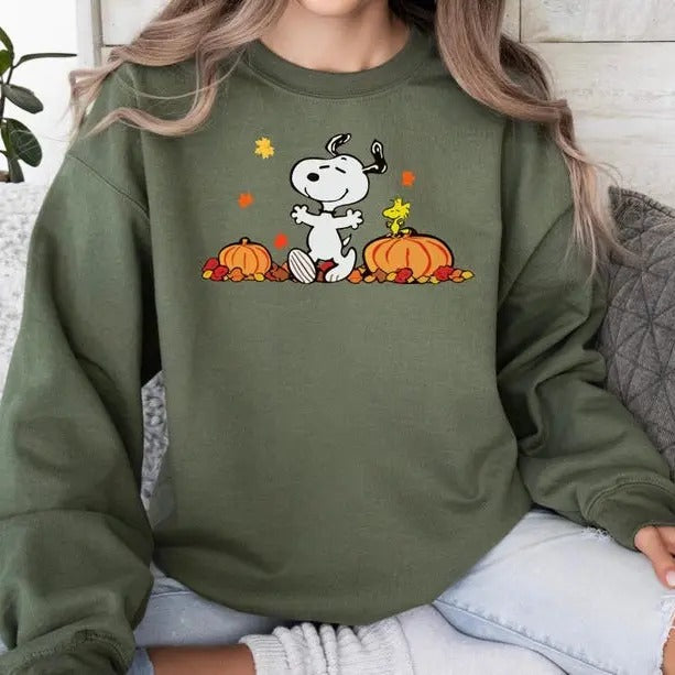 Snoopy Dog Sweatshirt, Fall Pumpkin Snoopy Cute Sweatshirt, Gift for Her, Halloween Peanuts Characters Trick or Treat T-Shirt