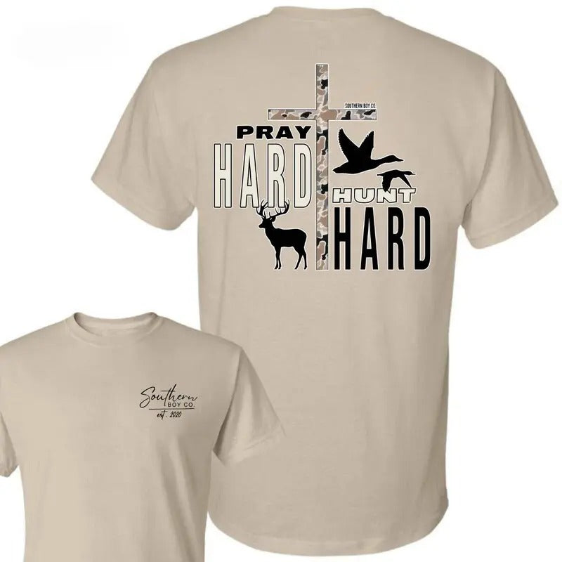 Southern Boy T-Shirt Pray Hard Hunt Hard Camo Cros Graphic Top
