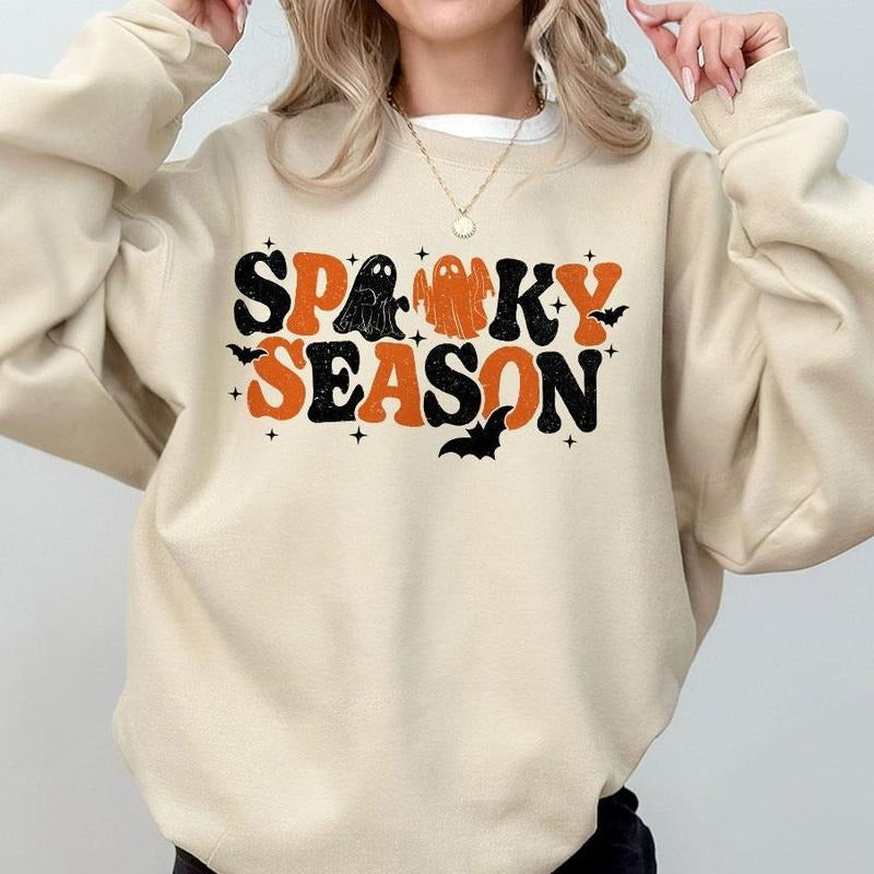 Spooky Season Halloween Sweatshirt, Funny Ghost Halloween Sweatshirt, Halloween T-shirt For Her, Shirt For Women, Ghost Season T-shirt, Cute Halloween Tee, Fall Autumn Sweatshirt, Women's Tops, Spooky Season T-shirt