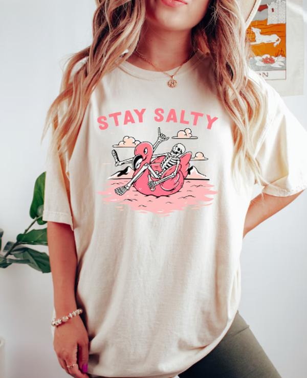 Stay Salty Tee, Salty Skeleton T-shirt, Beach Tee, Funny Skeleton Beach Tee, Funny Beach Skeleton Shirt