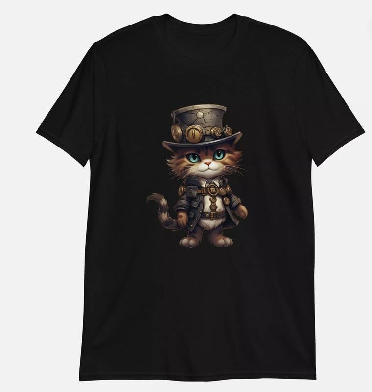 Steampunk Cat The Anime Elegance T-Shirt Menswear Top Underwear Man T-Shirt Crewneck Round Neck Shortsleeve