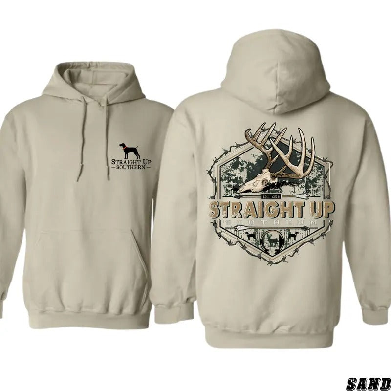 Straight Up Southern Hoodie - Bold Deer Antler Design with Rustic Southern Graphics, Perfect for Outdoor Enthusiasts and Hunting Lovers, Unisex Hoodie for Ultimate Comfort Menswear Sweaters Tops Underwear