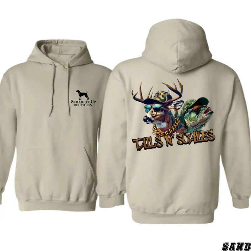 Straight Up Southern Hoodie - Bold and Fun Design Featuring Tails 'N' Scales Graphics, country boy clothes, Perfect for Outdoor Enthusiasts Who Love Both Hunting and Fishing, Unisex Hoodie for Cozy Comfort and Southern Style Menswear Sweaters
