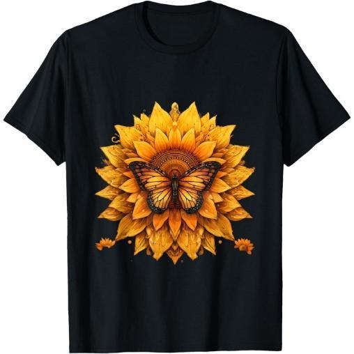 Sunflower butterfly floral vintage cool graphic T-Shirt Made in USA