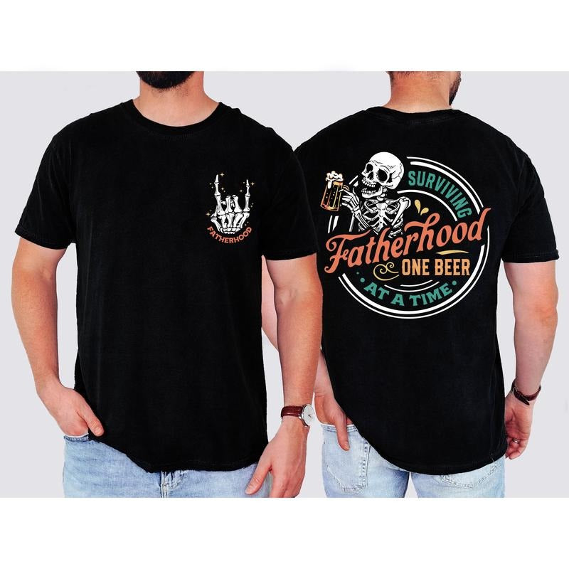Surviving Fatherhood One Beer At A Time Shirt Father's Day Funny Birthday Shirt Gift For Dad TK43GN Cotton Menswear